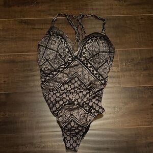 Black and Bronze Patterned Women's One Piece Bathing Suit